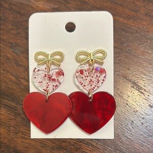 NWT Red Acrylic Heart Dangle Earrings